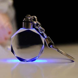 30mm Customized Car Logo Crystal Key Chains Gift King Decoration Laser Engraved Patterns With Colorful Light