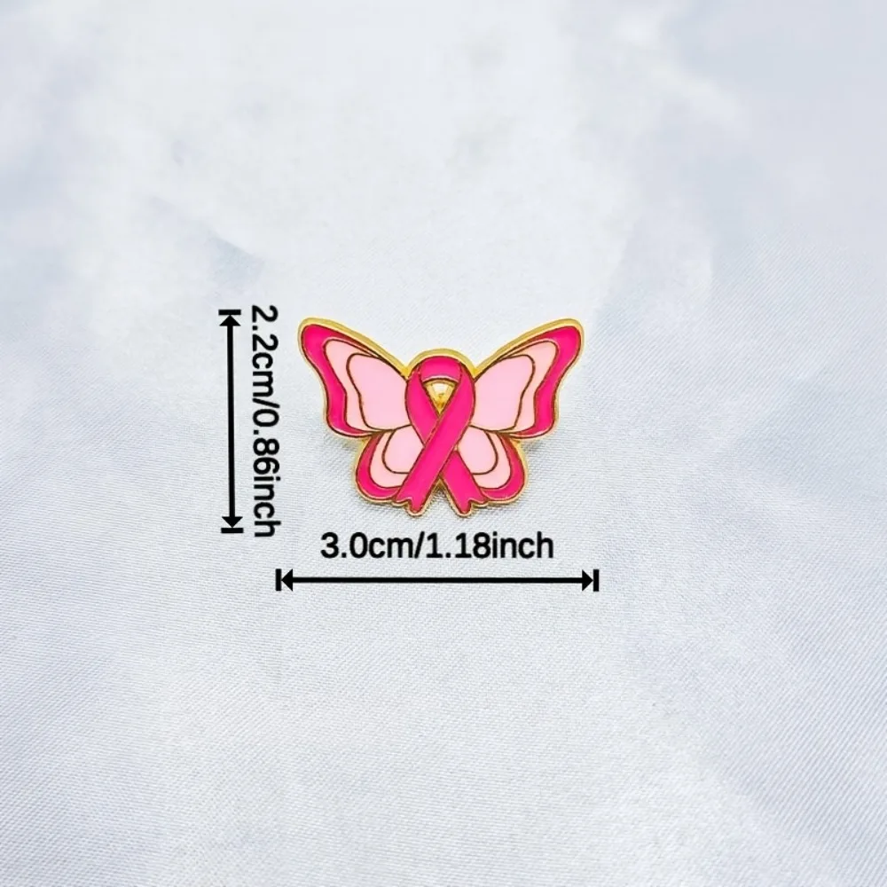 1-12Pcs Pink Ribbon Butterfly Brooch, Breast Cancer Awareness Lapel Pin, Simple Fashion Badge, Charity Decor Pin for Clothes