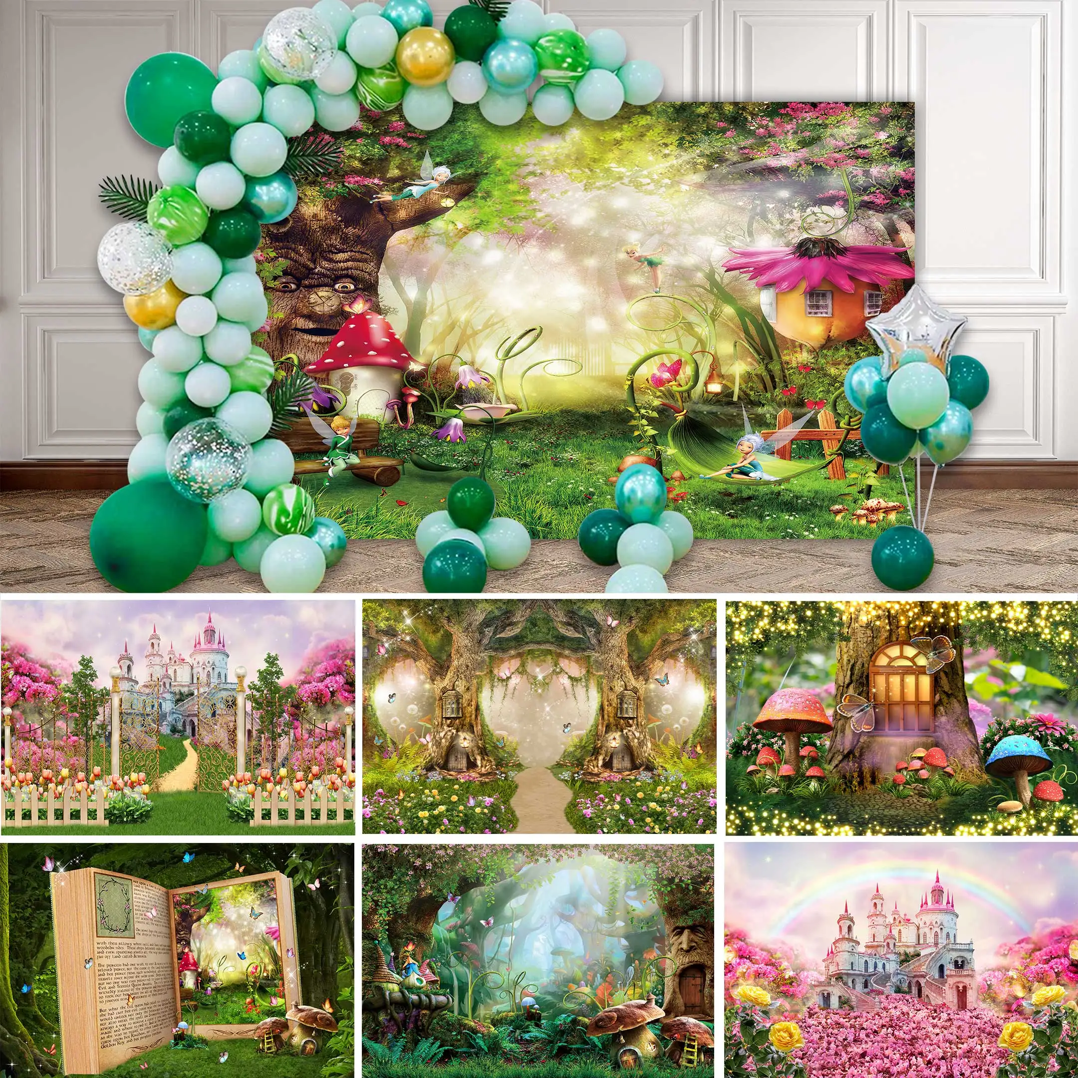 NeoBack Spring Magic Enchanted Forest Mushroom Baby Fairy Tale Land Princess Birthday Photocall Banner Photography Backgrounds