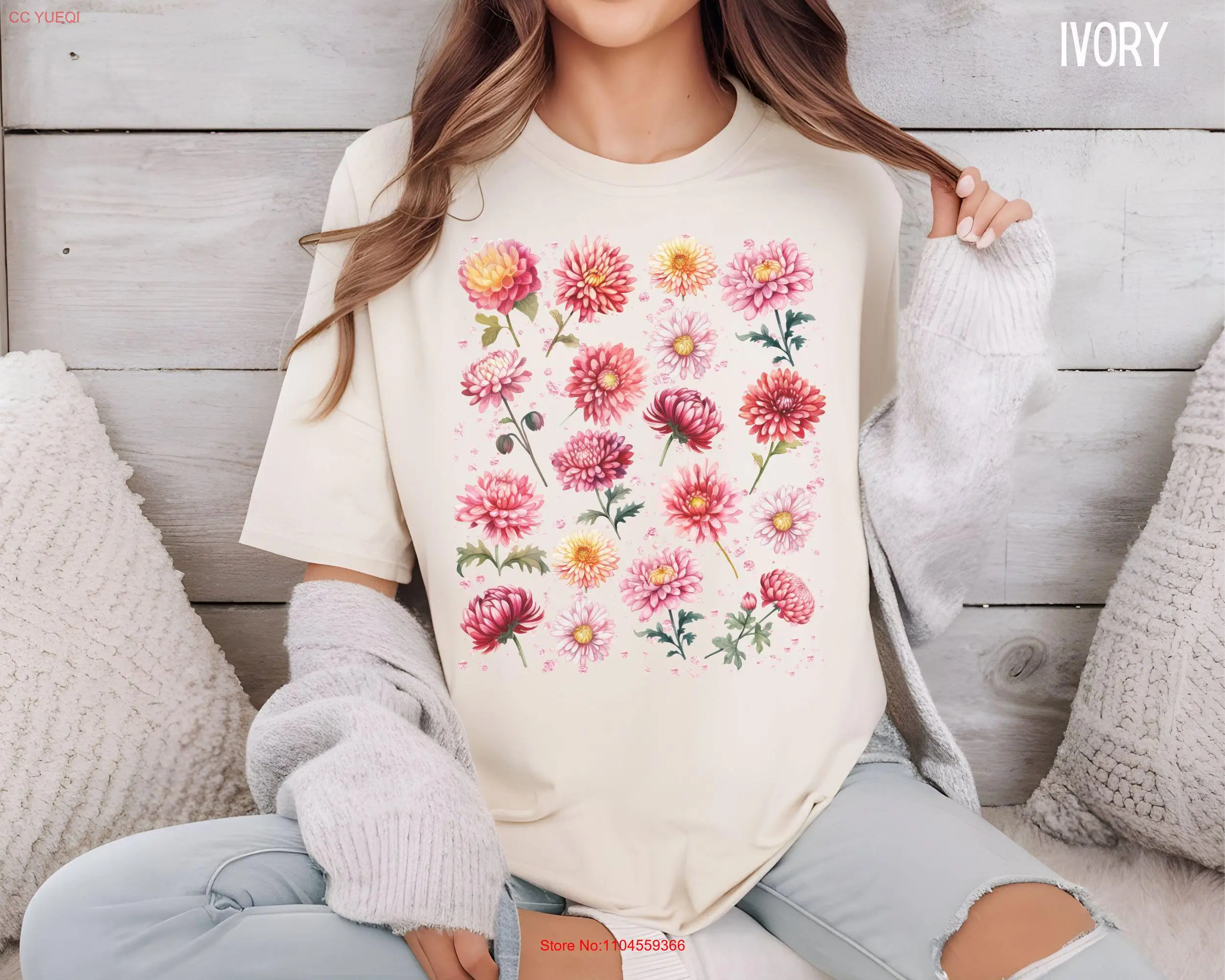 Chrysanthumum Flowers T shirt Pink Floral Pattern Botanical Garden Nature Lover Summer Fashion Flower Print Top