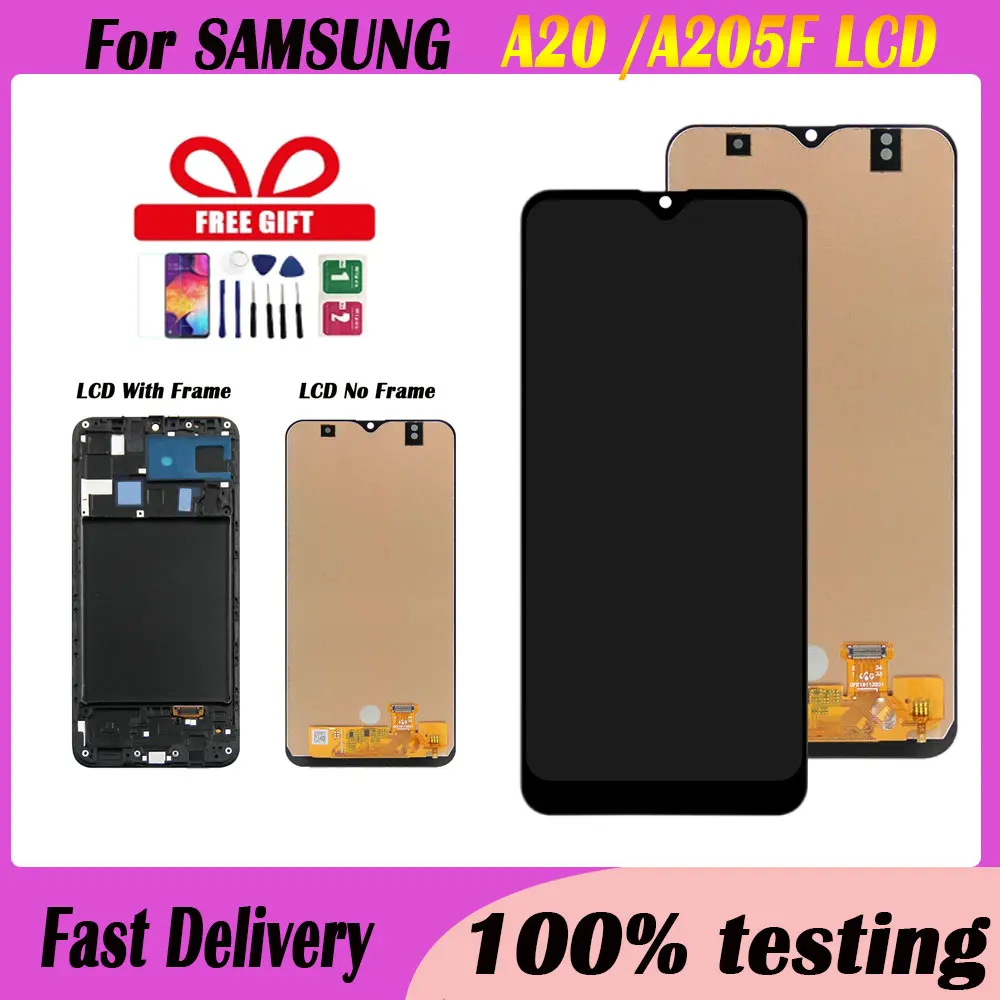 1ชิ้น6.4 "จอแสดงผล LCD สำหรับ Samsung A20 SM-A205F A205จอแสดงผล LCD อะไหล่หน้าจอ Digitizer สำหรับ A205FN A205GN A205S A205 LCD