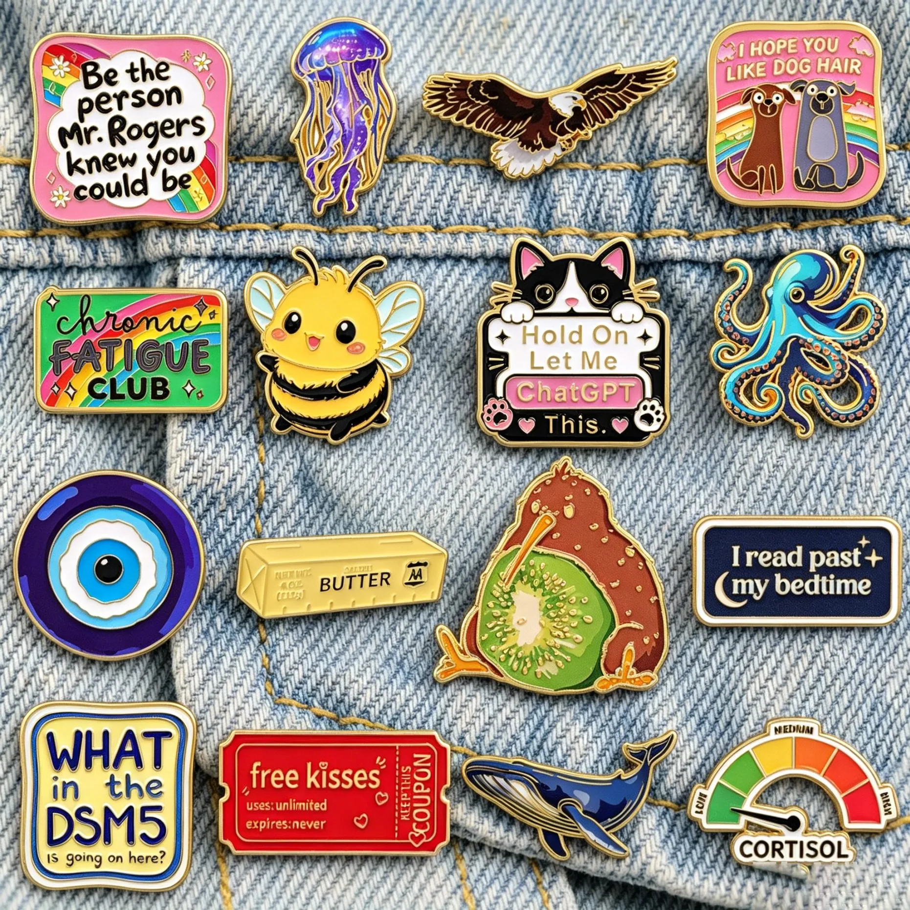 Cute Enamel Pins Cartoon Animal Jellyfish Bee Eagle Octopus Whale Evil Eye Quote Lapel Brooches Metal Badges for Jacket Backpack