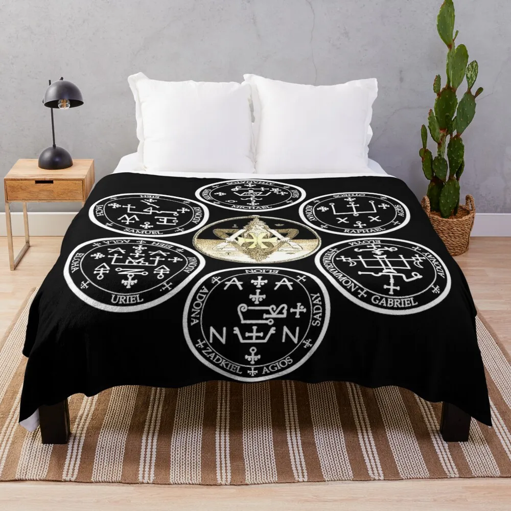 

The Seven Archangel Sigils - Solomon's Seals Archangel Seals Sigils Throw Blanket Thermal Plush Blankets