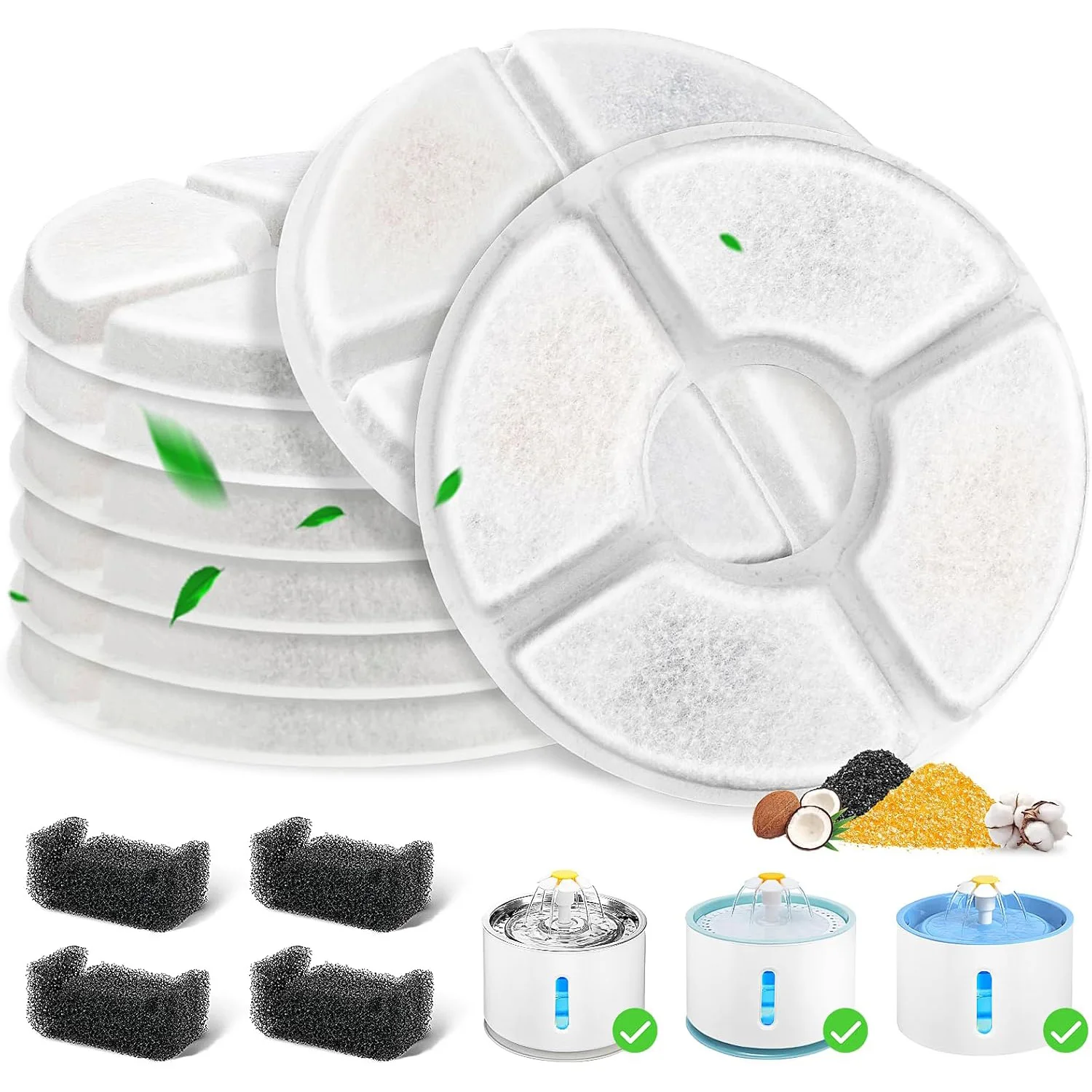 Cat Water Fountain Replacement Filter ,3-stage Filtration,4+2/8+8/12+12 Value Pack,Round Carbon Filters For Pet Fountain