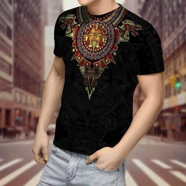 2026 New Men's Plus Size Short Sleeve T-shirt Stylish Casual Aztec Mexican Fashion Design​