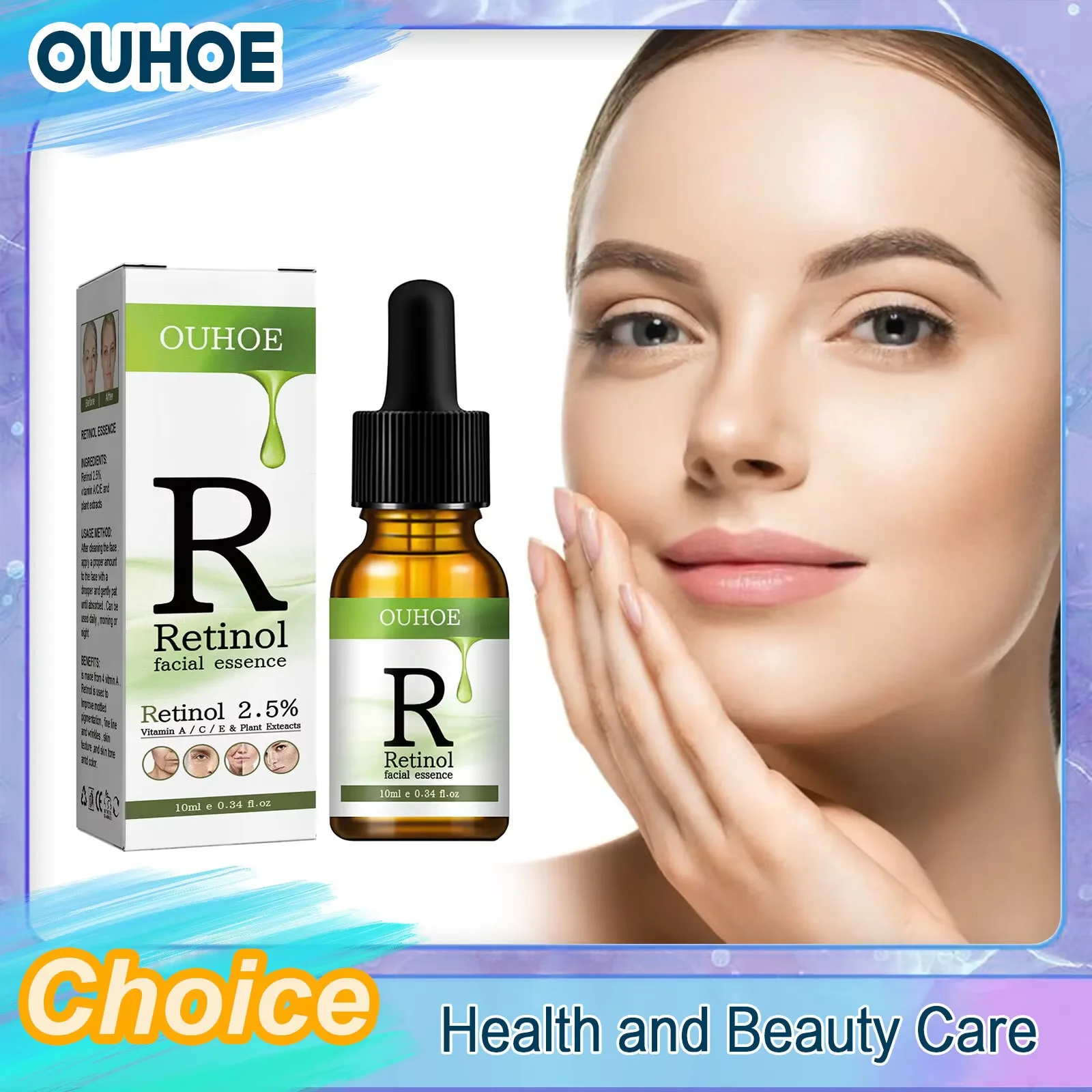 OUHOE Retinol Serum Anti Wrinkle Fade D-ark Sp-ots Vitamin C Facial Serum Wh-iten Face Skincare Essence Skin Care Products 10ML