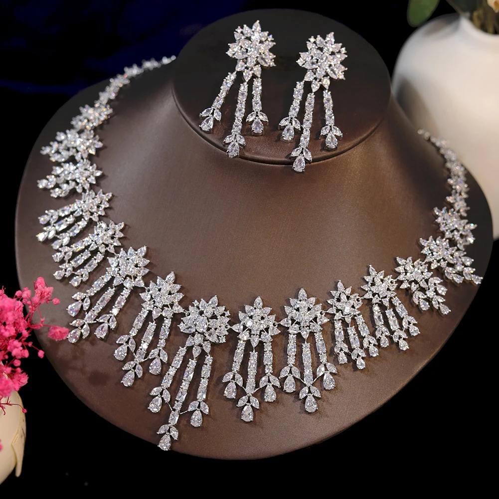 ASNORA Luxury AAA Cubic Zircon Bridal Jewelry Sets Wedding For Women 2pcs Necklace Earring Party Bijoux Femme Ensembl  X0433