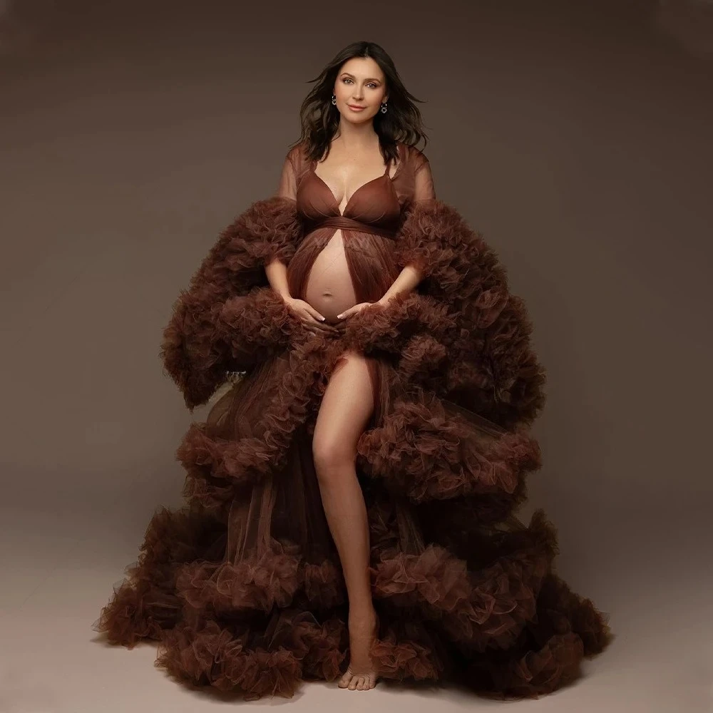 تخصيص الأمومة فساتين لحضور الحفلات الموسيقية رقيق تول تكدرت المتدرج المرأة رداء ثوب الزفاف الزفاف ملابس النوم ملابس النوم التصوير