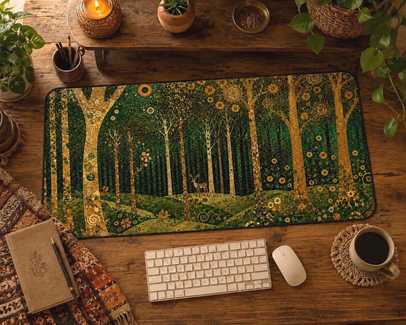 Magical Forest Klimt Inspired Art Desktop Decor Mouse Pad Desk Mats Gaming Computer Mat XXL Extended Mousepad Desk Interior