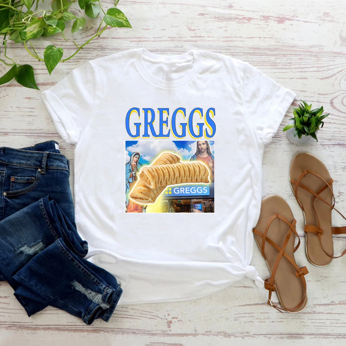 Greggs Sausage Roll Tshirt Tee Funny Meme T-shirt Vintage Xmas T Shirt Unisex Short Sleeve T Shirts Christmas Graphic Tee Jesus