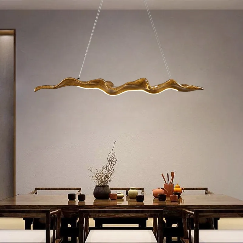 

Japanese Wabi Sabi Wavy Resin Long Strip Ceiling Pendant Lights Living Room Restaurant Kitchen Island Tea House LED Hanging Lamp