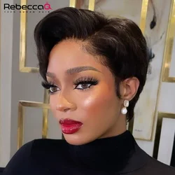 Perruque Bob Lace Front Wig naturelle brésilienne lisse, cheveux courts, coupe Pixie, pre-plucked, pour femmes