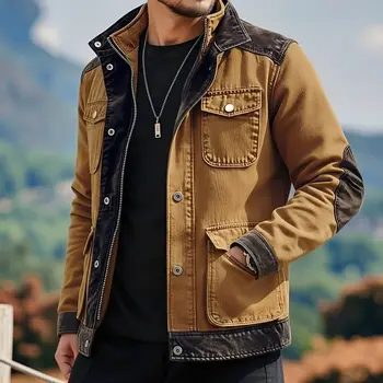 Spring Autumn Men's Vintage Style Denim Jackets Trend Patchwork Multi Pocket Casual Outwear Coat Male American Retro Chic Jacket 5