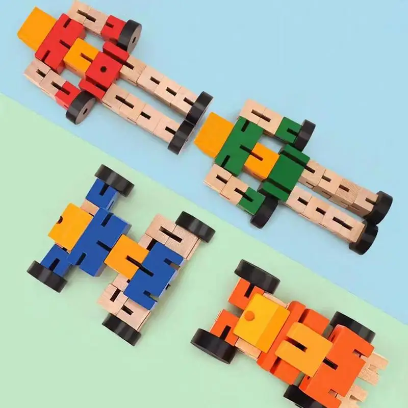 Wooden Robot Blocks Transforming Learning Gift For Toddler Puzzles Transfigures Toys Preschool Counting Game Flexible Rotation