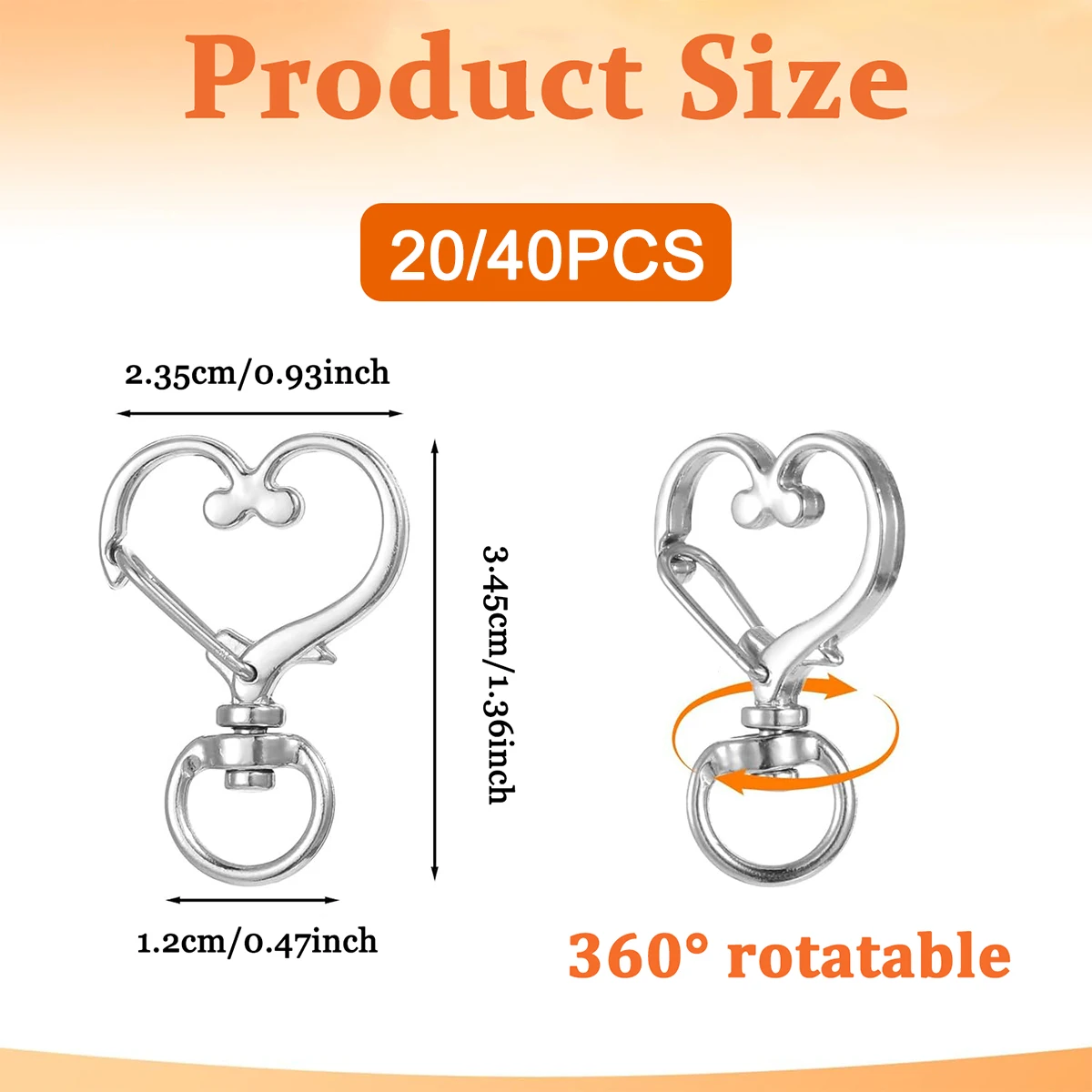 20/40pcs Heart-shaped rotating lobster claw buckle, for DIY belt buckles and spring-loaded key chains for luggage accessories
