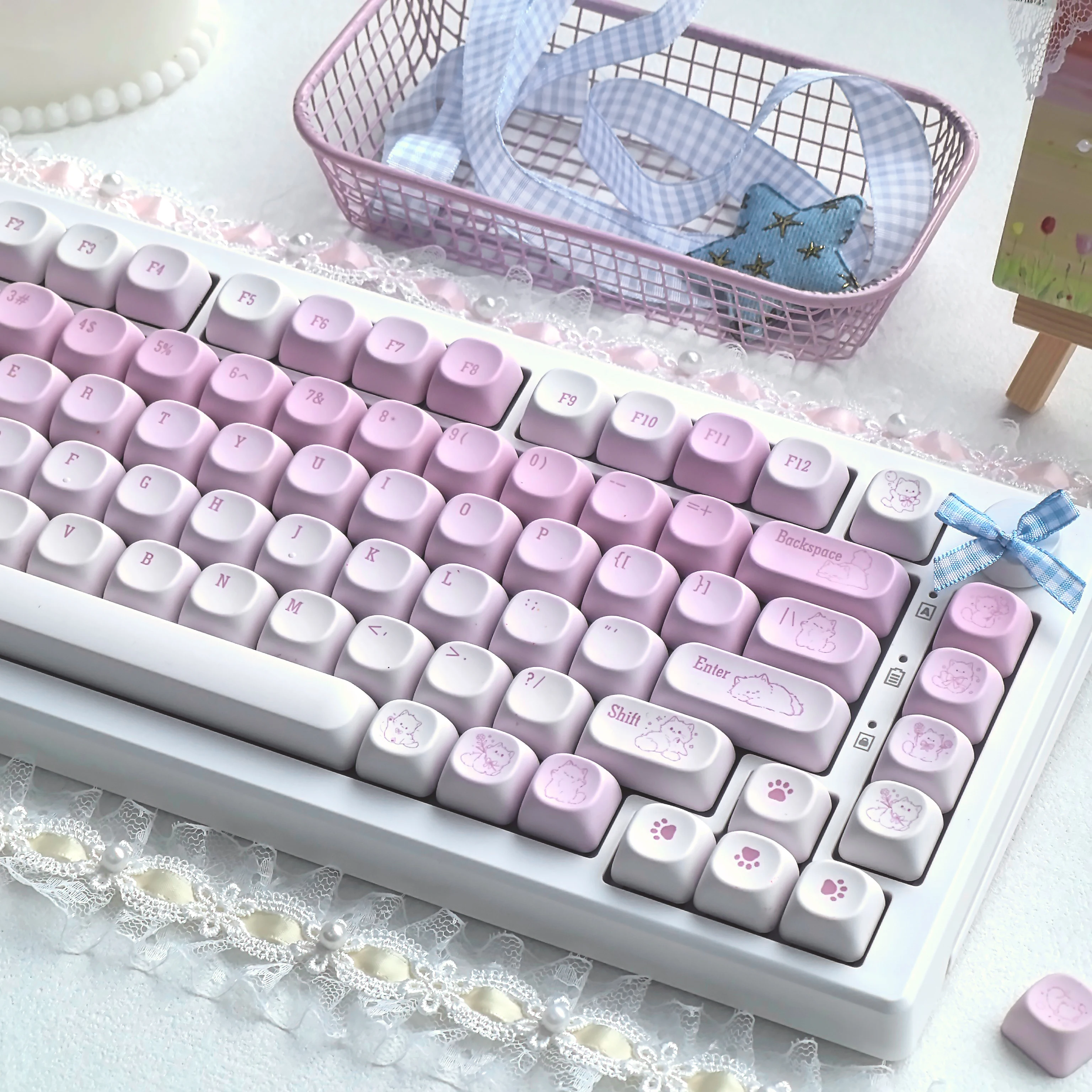 MAIMOOO Meow Keycap  Russian Korean Pink Cat Gradient Moa Cherry PBT Customized DIY Mechanical Keyboard Accessories Keycaps