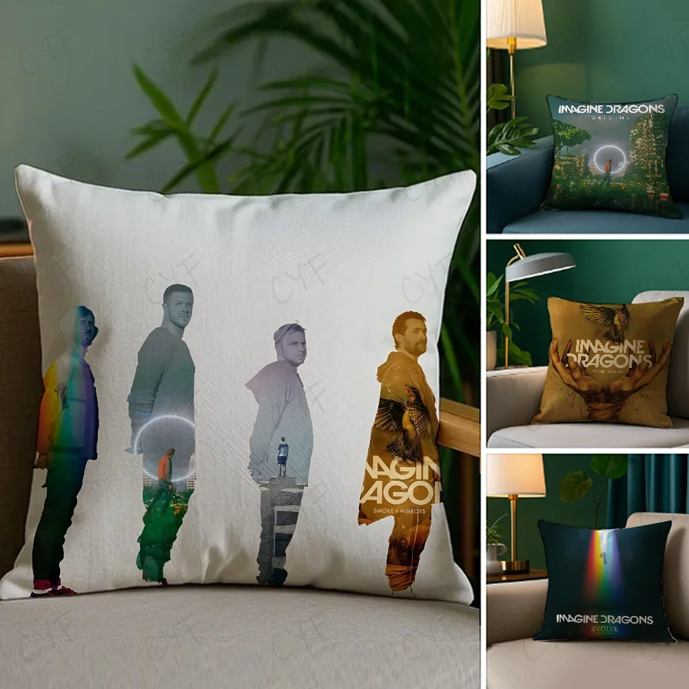 Imagine D-Dragons Band Pillow Case Anti-dustmite Pillowcase Invisible zipper silky short plush Sofa cushion cover