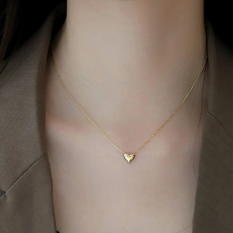 925 Sterling Silver Classic Love Heart Choker Necklace Pendant for Women 14K Gold Plated Necklaces Wedding Party Jewelry Gift