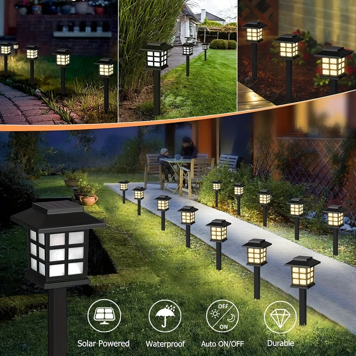 2pcs Outdoor Solar Garden Lights Waterproof House LED Pathway Light Sensor Solar Landscape Lights For Yard Patio Walkway Garden