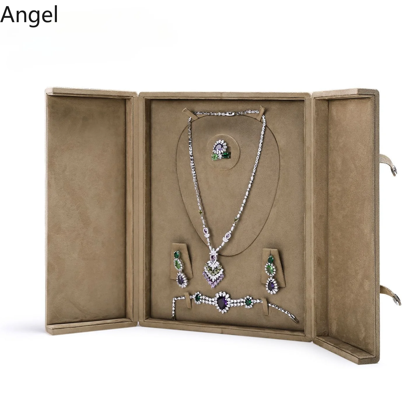 Square Vintage Velvet Jewelry Box, Flip-Top Multi-Layer Storage Organizer for Ring Necklace Bracelet, Eid Mubarak Gift Case