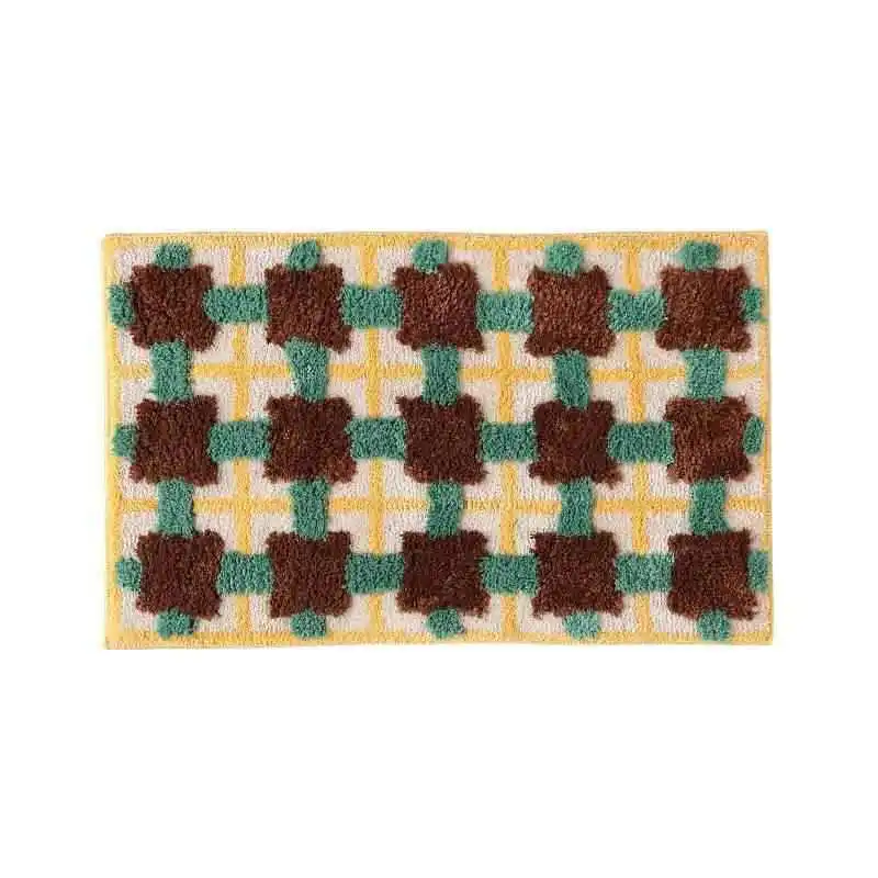 DSA geometric checkered flocked carpet bedroom bedside blanket premium bathroom door absorbent quick-drying floor mat non-slip