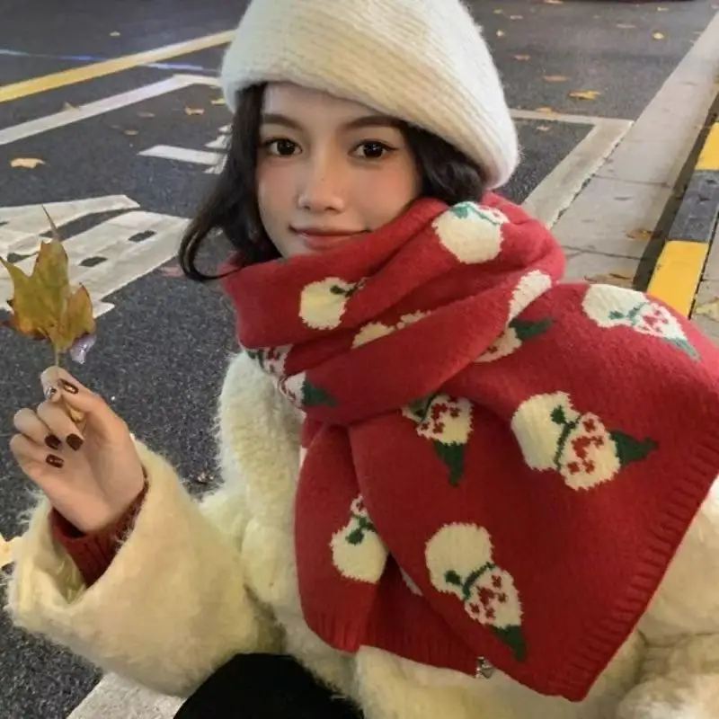 Trendy Xmas Elk Snowman Neck Warmer; Red Shawl Ideal Gift for Students or Couples