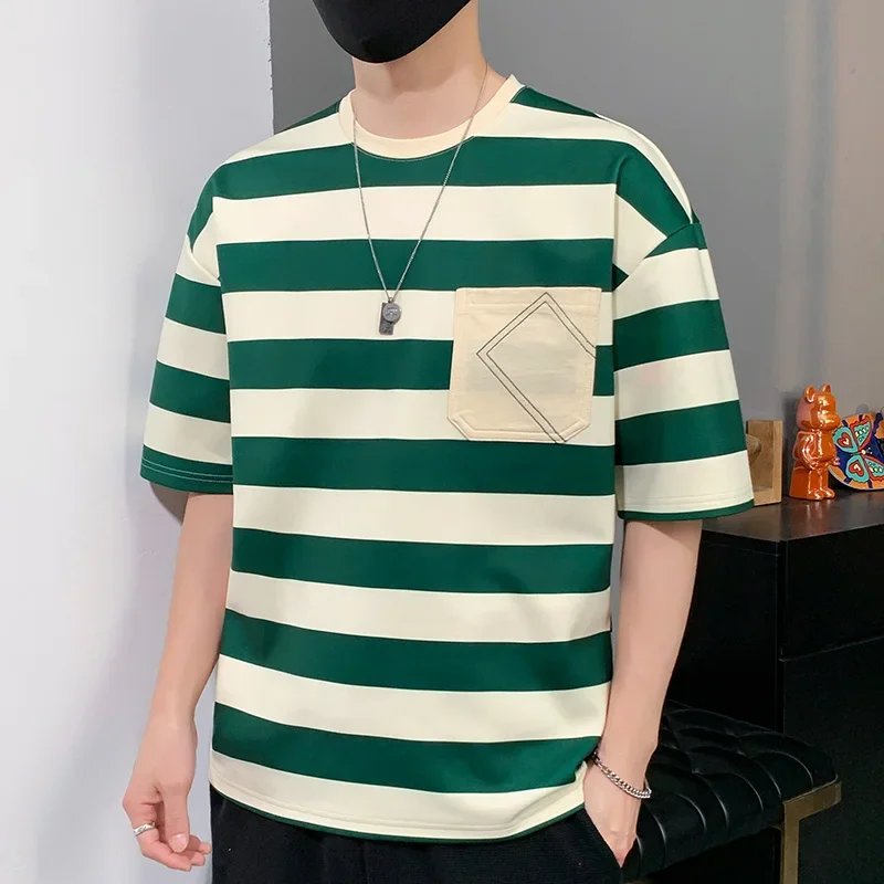 Casual Short Sleeve Striped Men's T-Shirt Top Tees 3XL Summer Fashion Hip Hop Brand