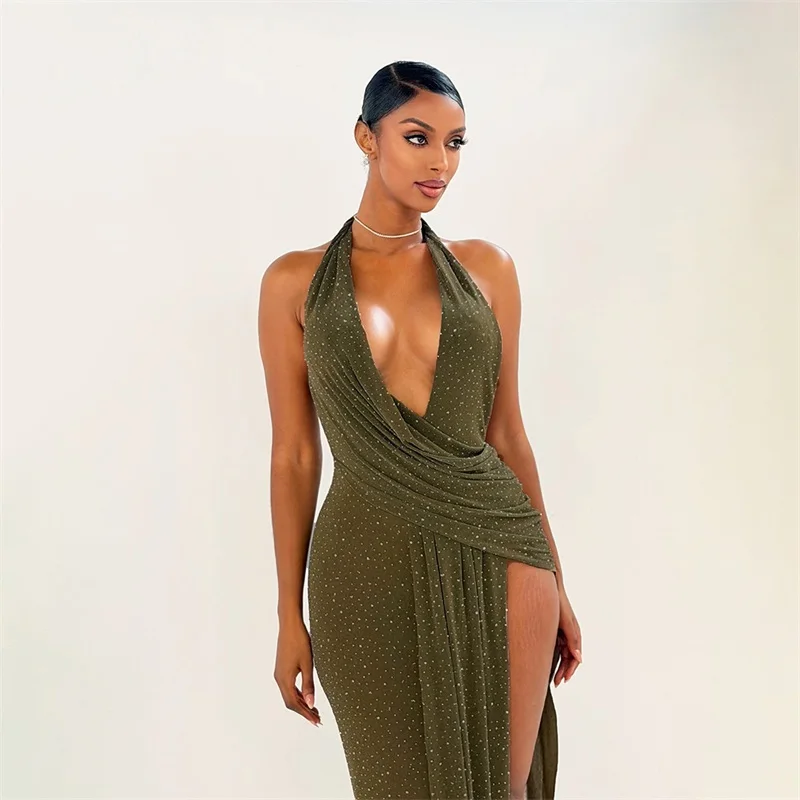 

Вечернее платье с кристаллами, сексуальное, с открытой спиной, без рукавов, с разрезом, для торжественных мероприятий, вечеринок, свадеб, для девушек