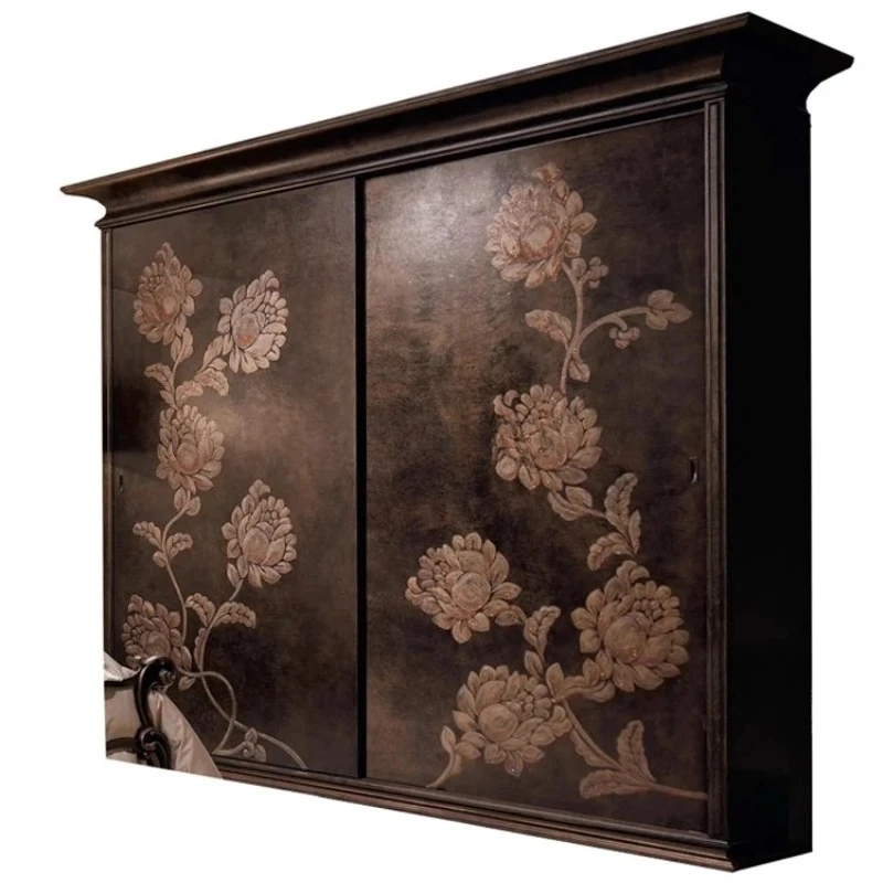 

Master bedroom solid wood wardrobe French retro sliding door hand-painted wardrobe classical cabinet