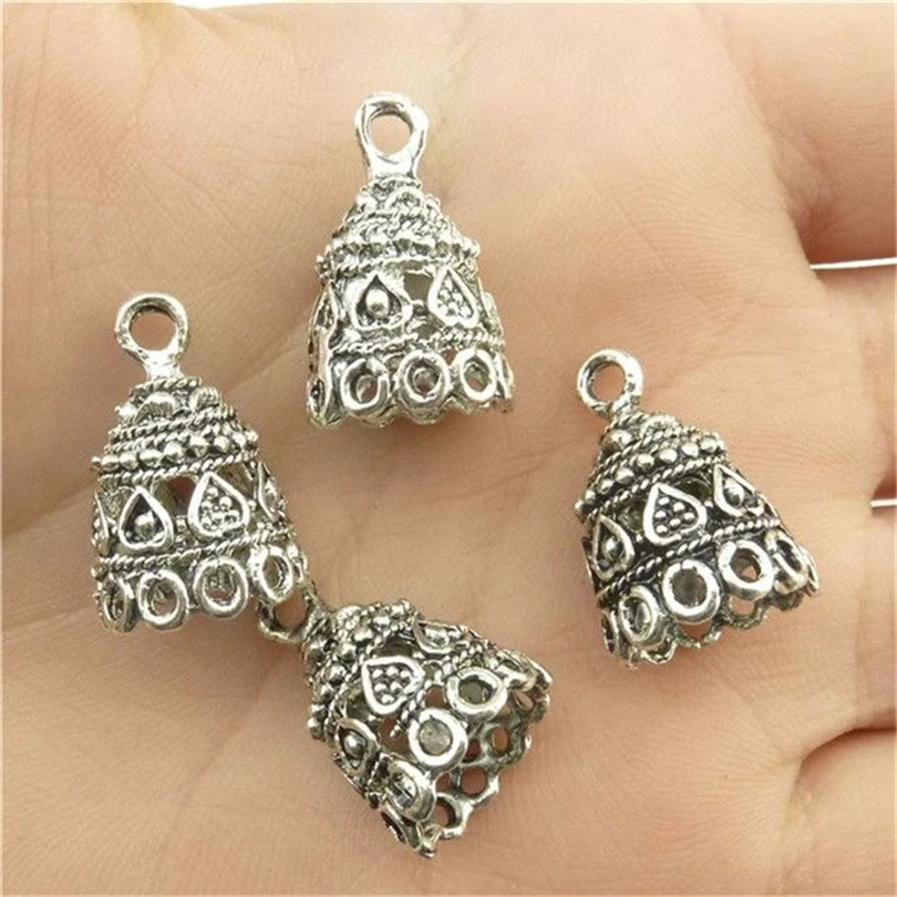 New Jewelry Components 10/20/30PCS Vintage Silver Color Bell Shape Beads Cap For Charms Pendant Connection Accessories Supplies