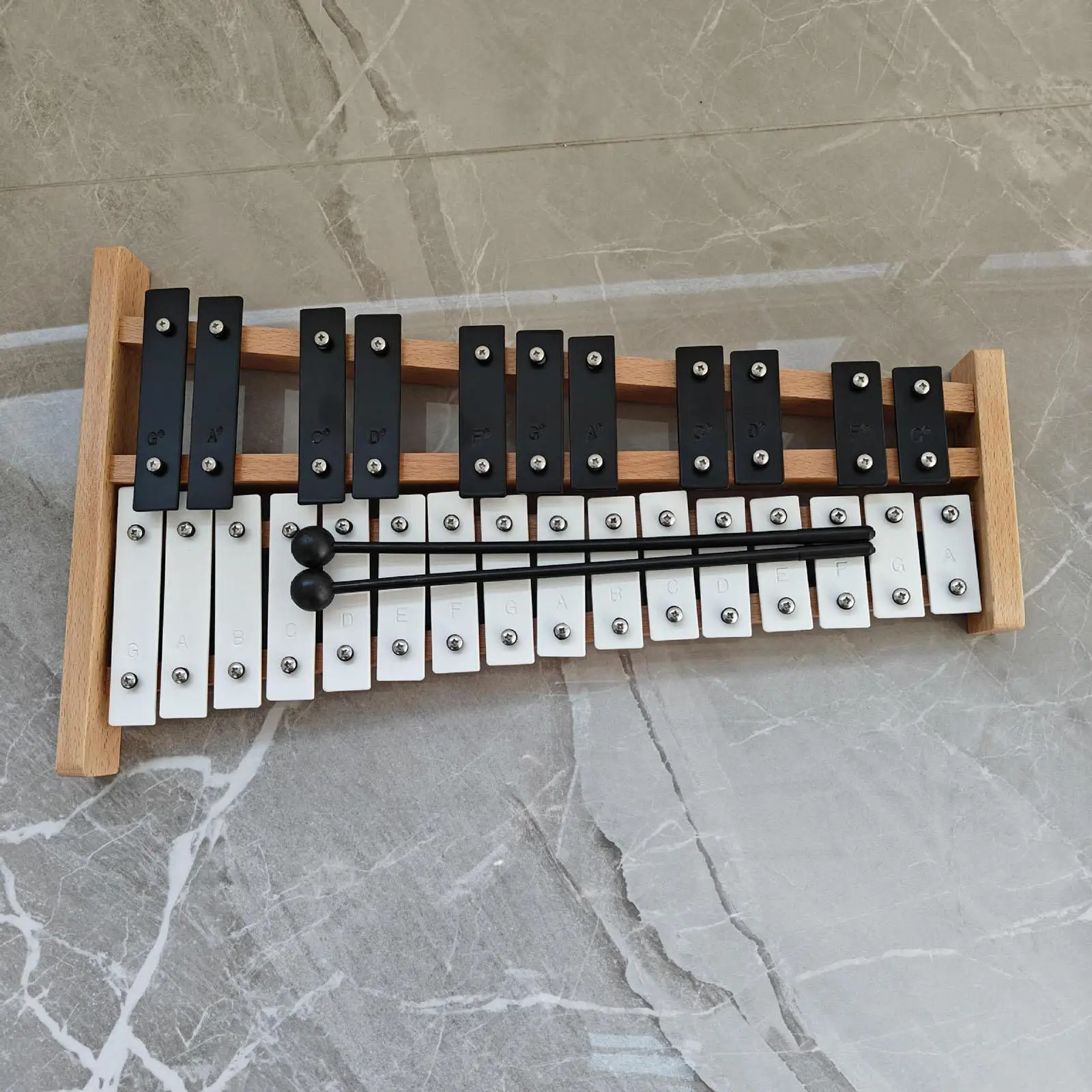 27 Notes Glockenspiel Xylophone 27 Key Motor Skill Educational Portable with 2 Mallets Percussion Instrument for Concert Home