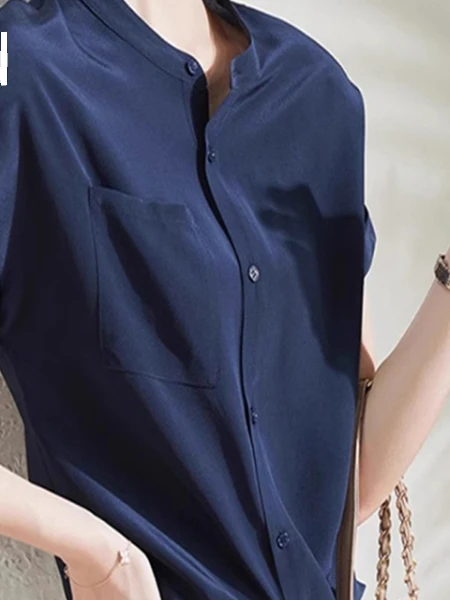 

Женский летний тонкий ор Све irt Ele Design, корейский Sle, прямой крой, пуговицы, повседневный топ из смеси полиэстера с деталями