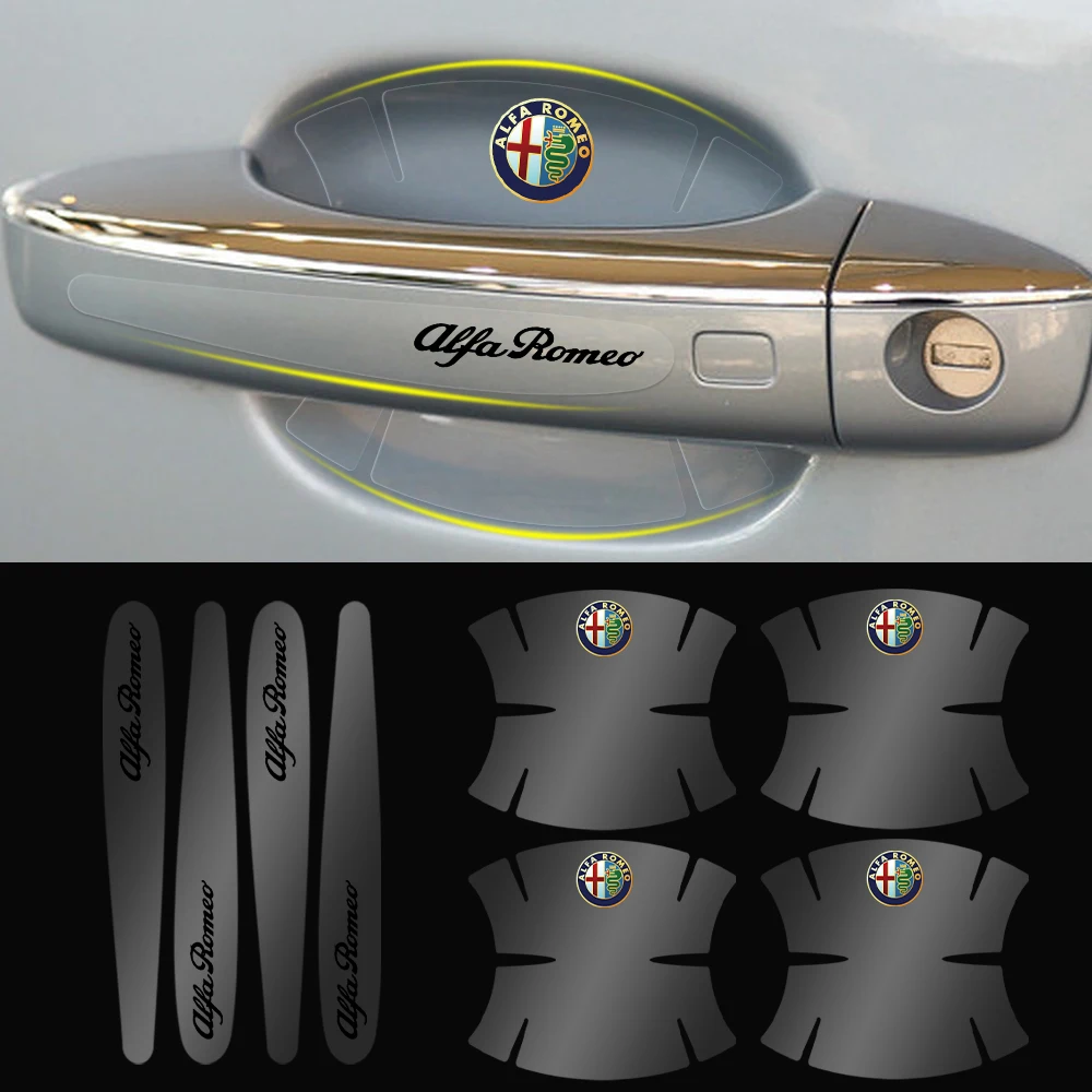 4/8 pçs maçaneta da porta do carro copo anti-risco adesivo filme de proteção para alfa romeo 159 147 156 166 164 stelvio giulietta mito giulia