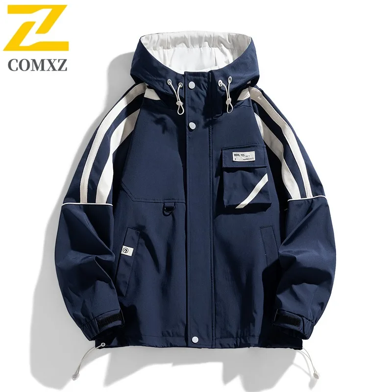

COMXZ Men Rider Jacket Streetwear Trendy Loose Outdoor Adventure Cycling Lightweight Windbreaker Coat Techwear Autumn Jacket