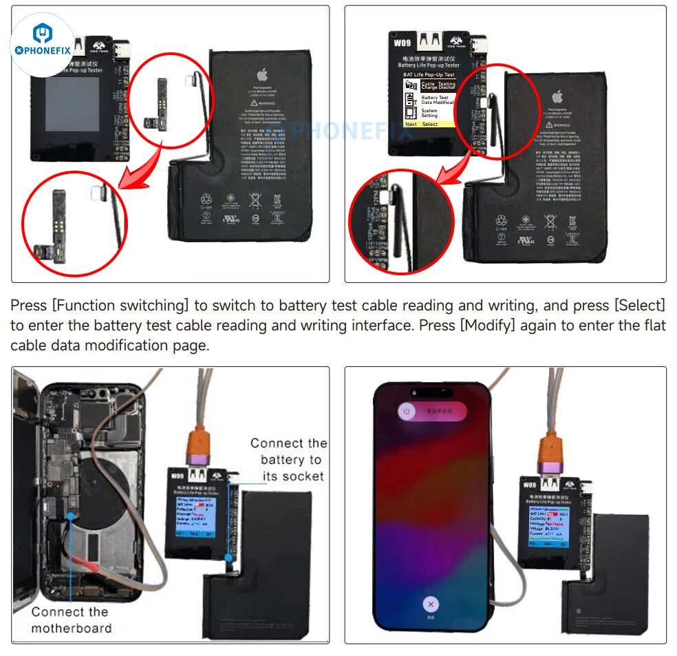 OSS W09 Pro Battery Cycle Reset Programmer W09 Pro Flex Cable Battery Life Pop Up Tester for iPhone 11-15PM Battery Calibration