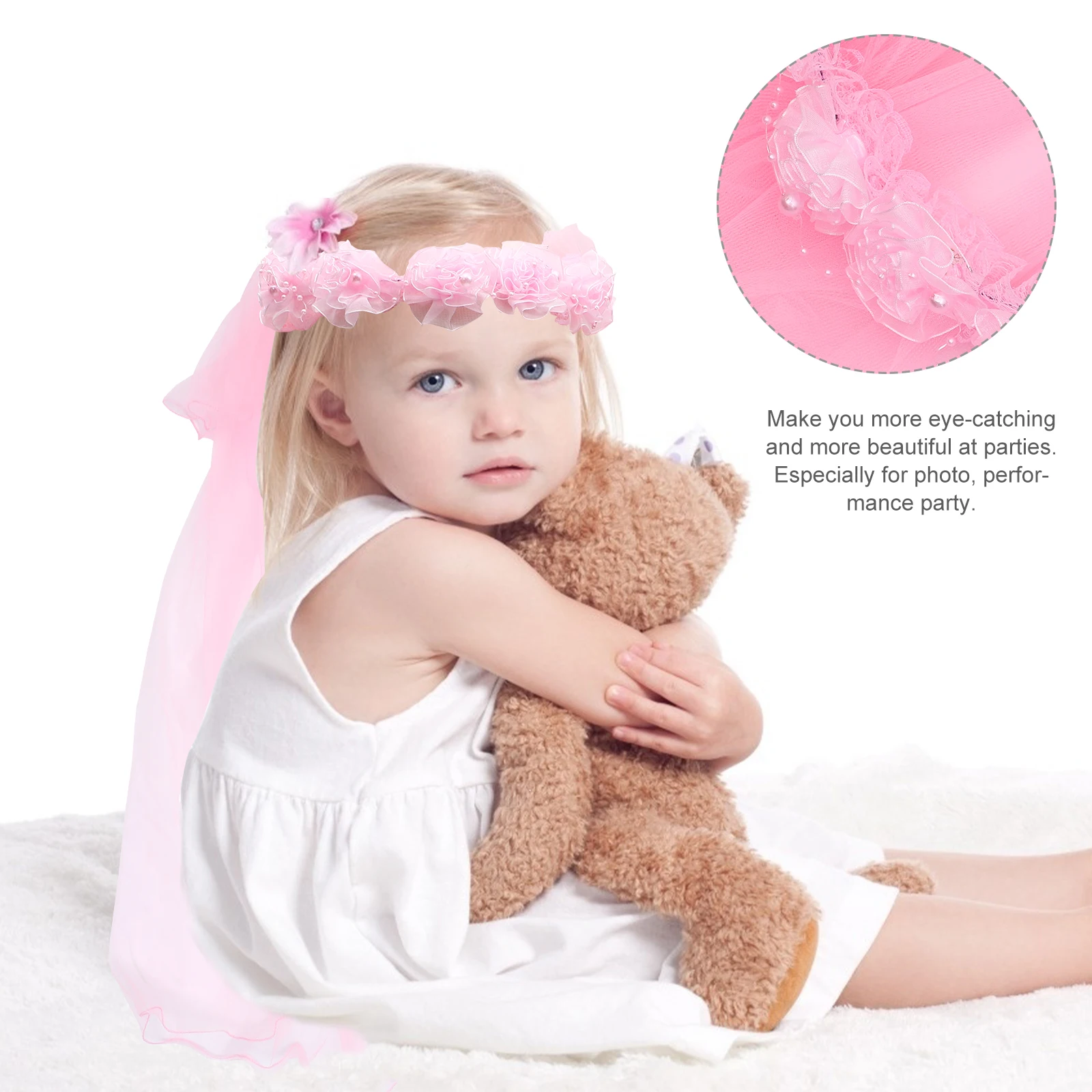 

Floral Children Veil Headb Kids B Girl Yarn Headdress Hair Accessory Wedding Party Performance Photography