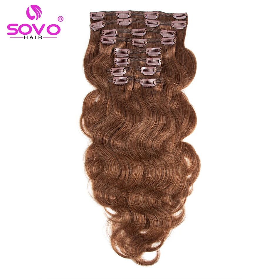 120G 180G 200G Full Head Wavy Clip In Hair Extensions Remy Brazilian Body Wave 100% Real Natural Human Hair Clip ins Brown Color