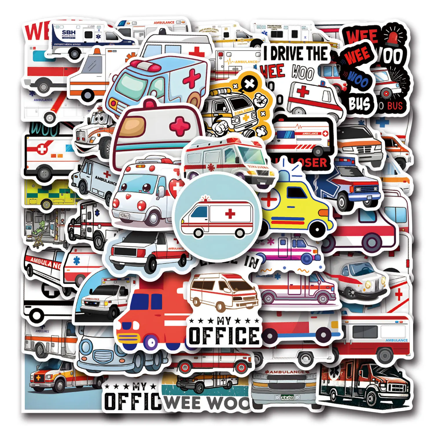 55 pezzi nuovo adesivo ambulanza cartone animato divertente creativo decorativo tazza d'acqua astuccio scooter bagagli moto scrivania decalcomania giocattoli