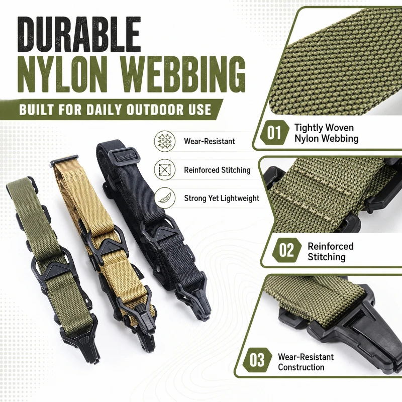Multi‑Purpose Nylon Carrying Belt Detachable Snap Hooks Adjustable Webbing Strap for Outdoor Hobby Daily Use