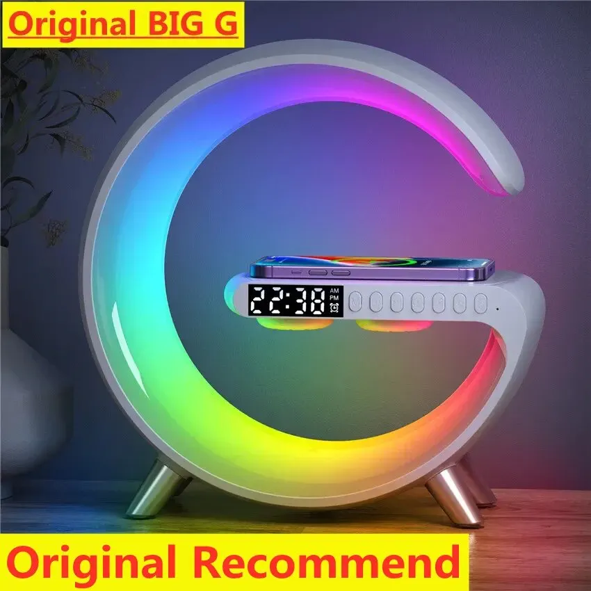 Bezprzewodowa ładowarka Stand Budzik Bluetooth Głośnik LED Lampka nocna RGB Szybka stacja ładująca dla iPhone Samsung Xiaomi