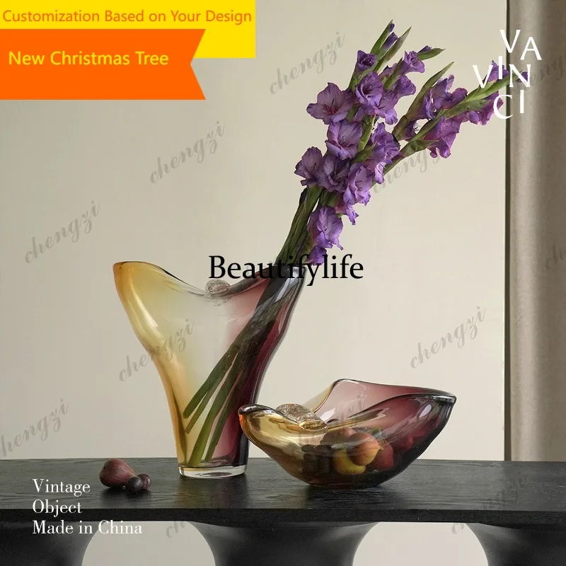 45 Retro art handmade glass smudging gradual change vase living room dining table creative flower device