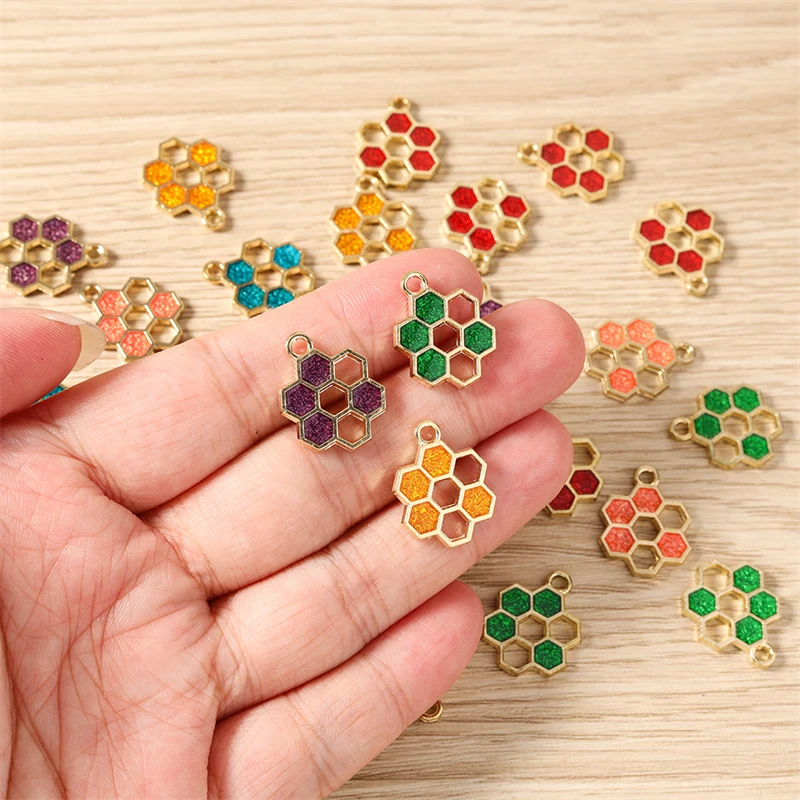 10pcs 15x19mm Enamel Honey Honeycomb Bee Charms Pendants for Jewelry Making Necklaces Earrings Bracelets DIY Crafts Accessories