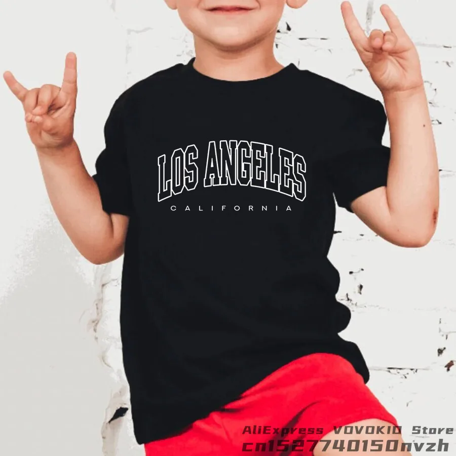 Boy USA California Los Angeles Letter Funny T Shirt Kid Fashion Tops Tee Girl Little Baby Graphic Streetwear Clothes