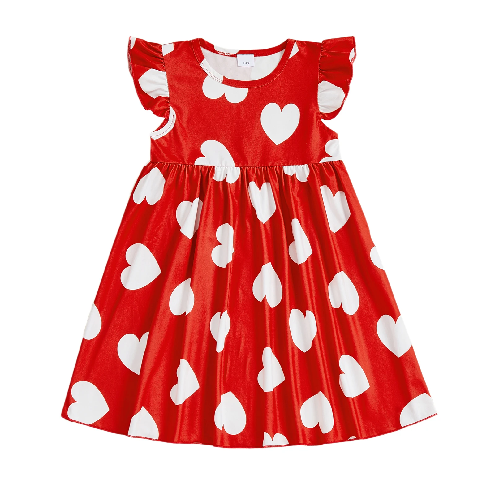 Toddler Little Girl Valentines Dress Heart Print Flying Sleeve A-line Princess Dress Cute Spring Clothes