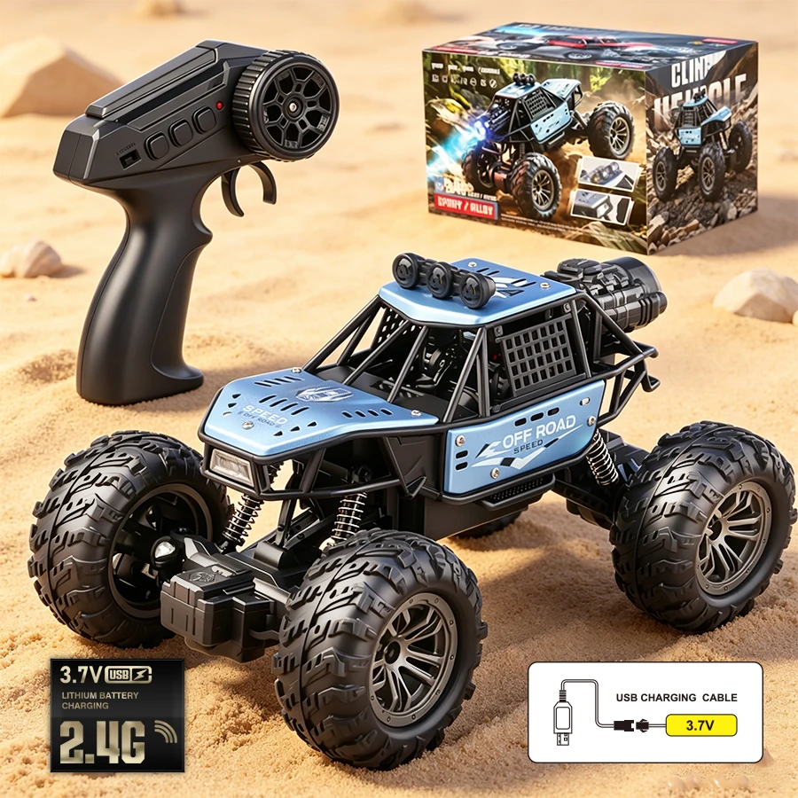 2.4g Remote Control Off-Road Alloy Car with Shock Absorbers, Climbing, High-Speed Drifting, Sound and Light, Spray Function, Children's Electric Rc Toy, Boys' Holiday Gift