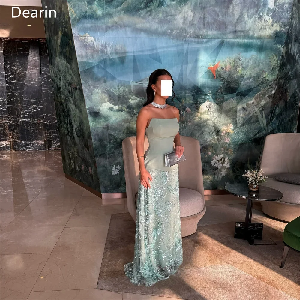 Customized Formal Gown Dearin Strapless A-line Floor Length Skirts Draped Layered Sequin Bespoke Occasion Dresses Evening Prom D