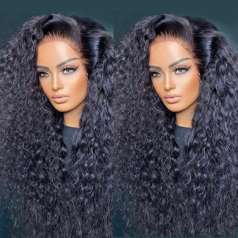 Synthetic 26Inch Preplucked Soft  Long Kinky Curly  Black Lace Front Wig For Black Women With Baby hair Heat Temperature