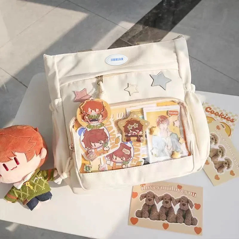 HAEX Harajuku Women Shoulder Bags 2024 Students Large Capacity DIY Badge Ita Bags Casual Nylon Commute Crossbody Bolso Mujer