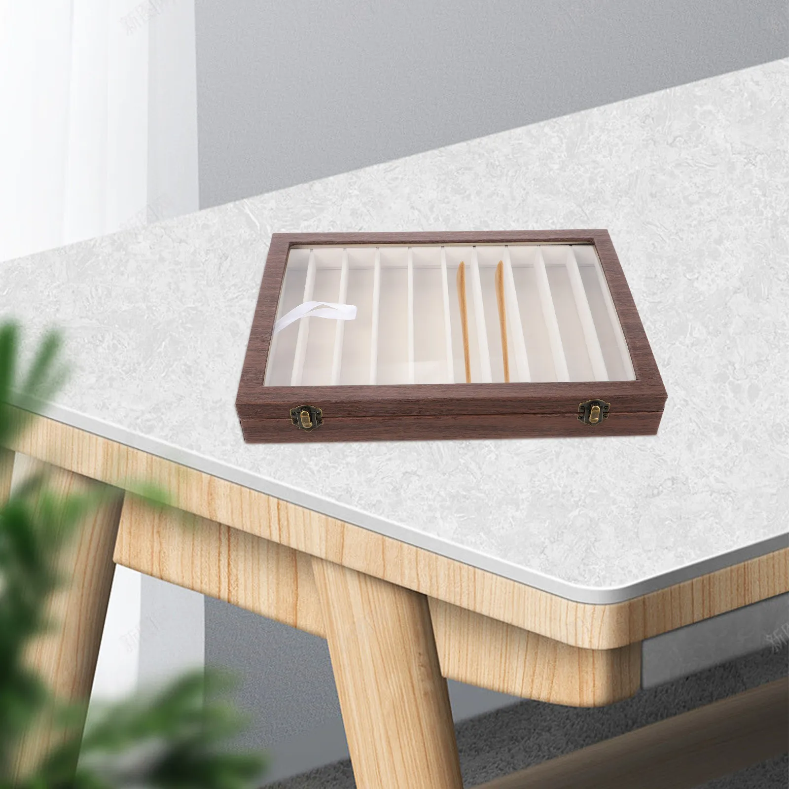 

Изящная деревянная шкатулка для украшений на 10 отделений, многофункциональный органайзер для хранения колец, серег, ожерелий, браслетов