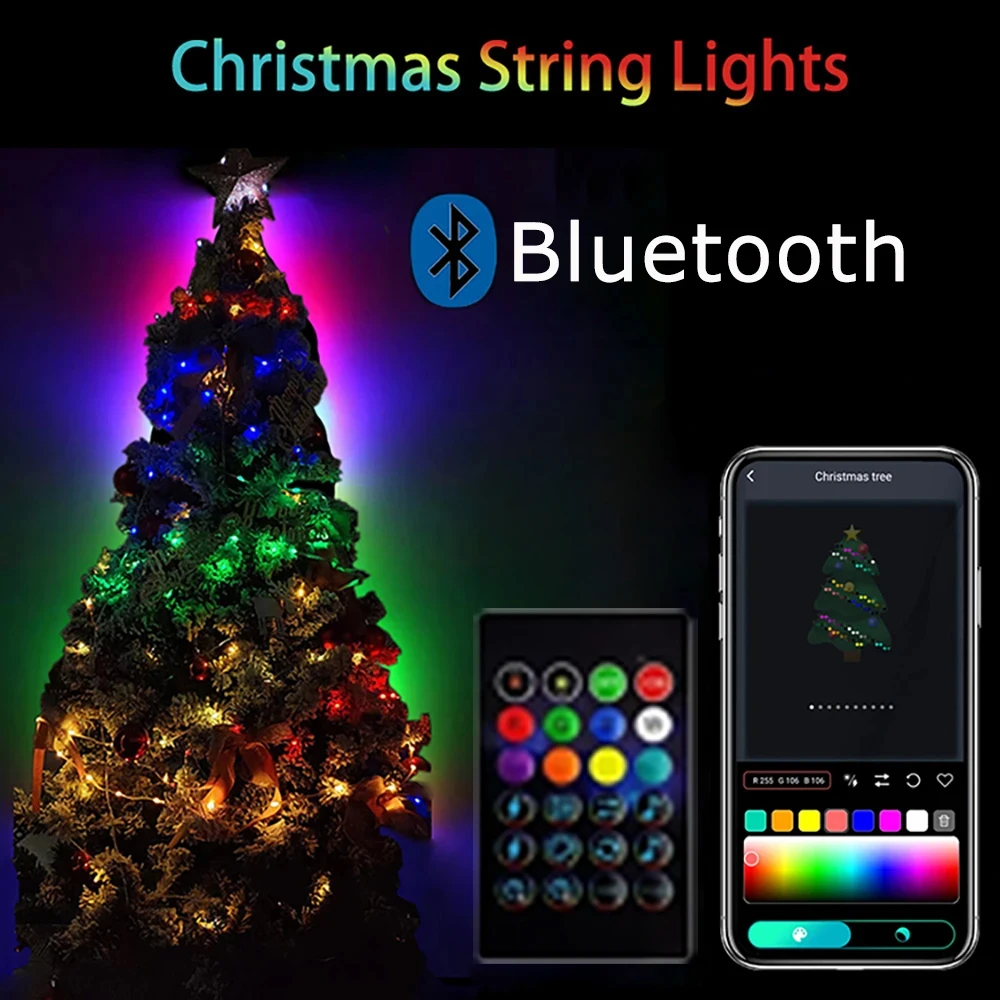 USB Christmas Tree Decorative Lights LED Fairy Light String RGBIC WS2812B String Lights Party Christmas Lights Wedding Decoratio